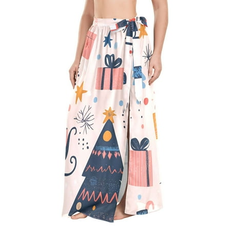 FORMRS Beach Sarong for Women Semi-Sheer Wrap Skirt Swimsuit Cover Up  Beige Christmas Santa