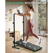 UP PAD Motorless Treadmills with Dual Flywheel & Fixed Incline, LCD Monitor, Non-Slip Belt, Compact Foldable Design for Walking/Jogging