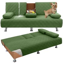 Sanmadrola 4-Piece Waterproof Futon Couch Covers Sofa Bed Cover Anti-Slip Furniture Protector with Removable Armrests Covers and Cup Holders Cover, Quilted Convertible Folding Slipcover, Green