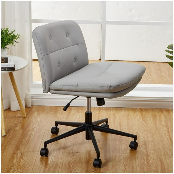 GloryStar Office Chair with Wheels, Armless Cross Legged Office Chair with Height Adjustable, Pu Leather Office Chair, Vanity Chair for Make Up,Small Space,Bed Room, Office