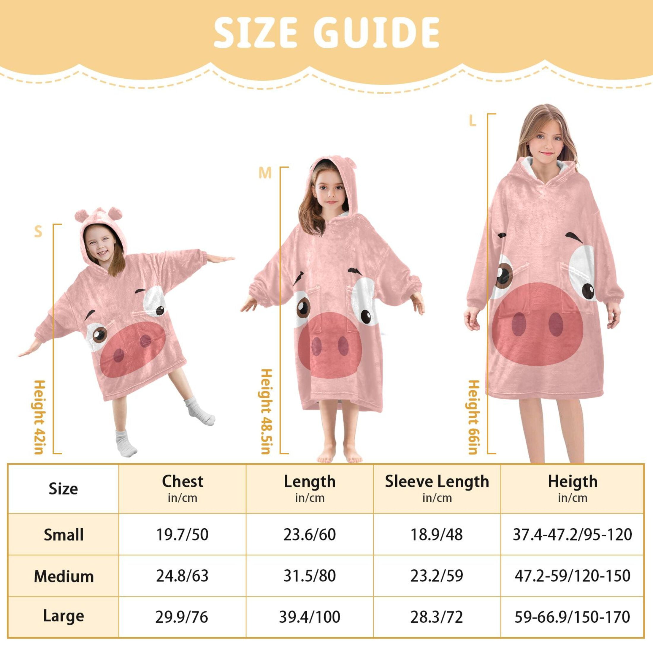 joogoo Wearable Blanket Hoodie Funny Pig Face for Flannel Sherpa Pocket 3-14 YR L