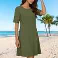 thumbnail image 3 of Vestido de Manga Corta para las Mujeres Encaje Casual, Cuello Redondo Plegado Vestido de Verano de Color Sólido, 3 of 8