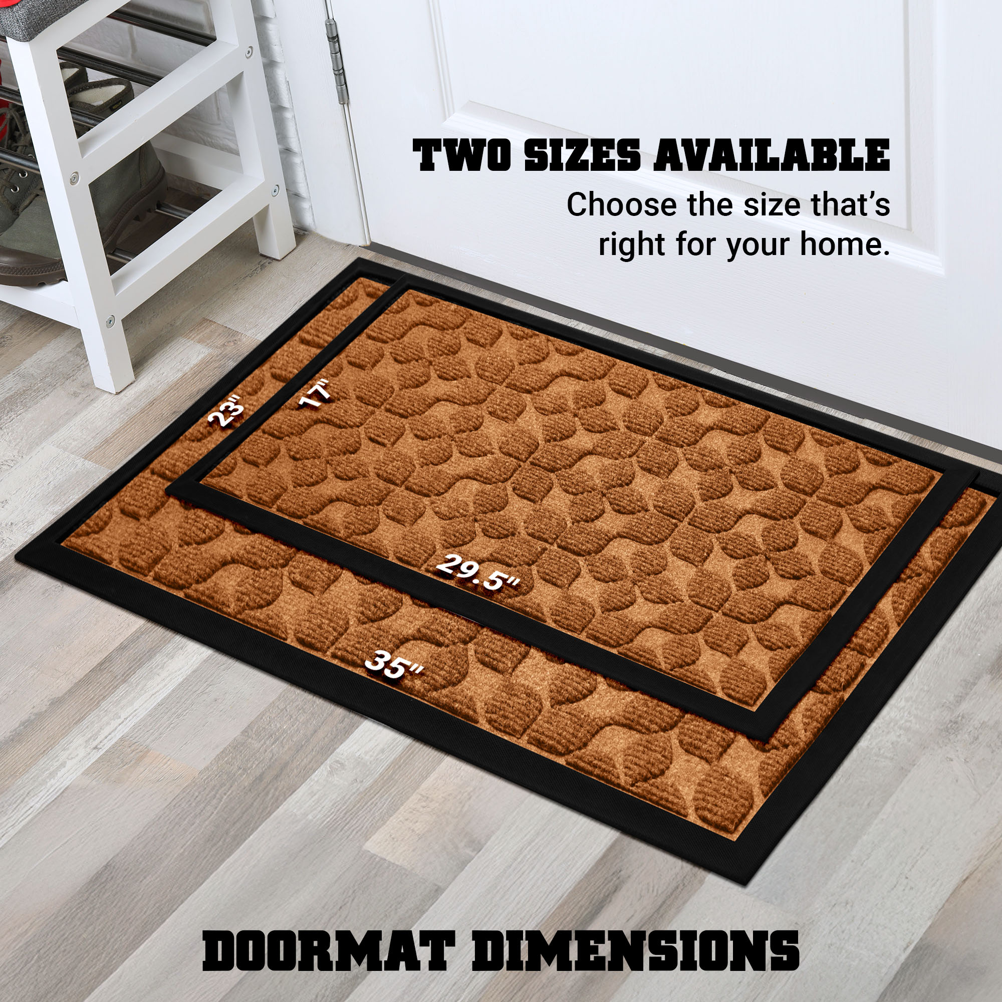 G128 23x35in Brown Leaf Geometric Welcome Mat, Outdoor Front Door Rug for Entryway, Durable Doormat for Porch, Patio, or Indoor/Outdoor Use