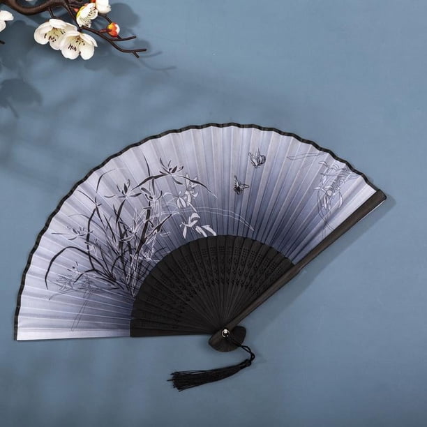 Abanicos plegables de mano de 8,27"(21 cm) - con funda de tela para protección de regalos - Estilo retro vintage chino/japonés cinco piezas