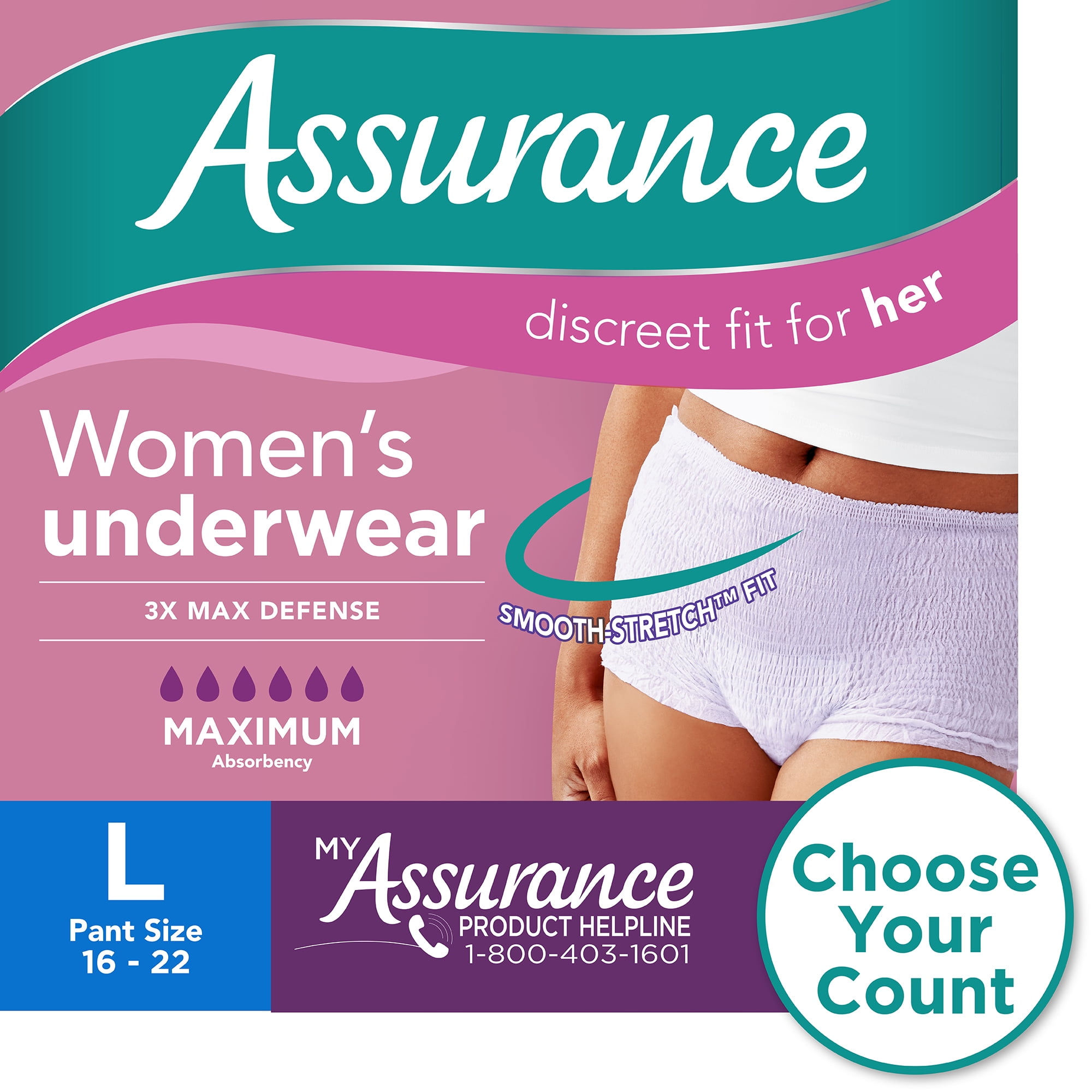 Assurance Women's Incontinence & Postpartum Underwear, L, Maximum Absorbency (54 Count)