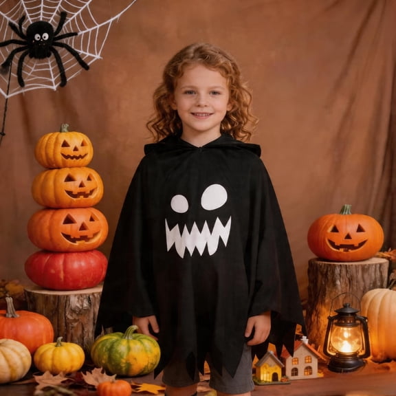 LIIPEE Kids Halloween Costumes Boys Girls Unisex Glow In The Dark Ghostface Graphic Cape Dress Up Clothes,7-9 Years
