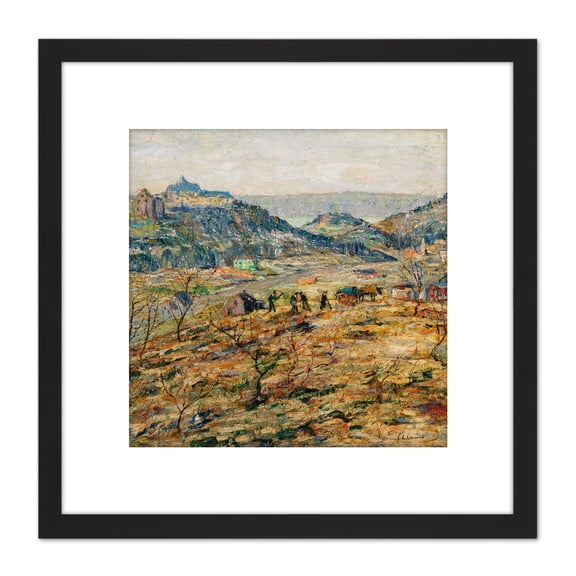 Ernest Lawson City Suburbs 8X8 Inch Square Wooden Framed Wall Art Print Picture with Mount