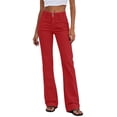 thumbnail image 2 of Karymi Women's Clothing Solid Double Button High Waist Micro Flare Pants, Front Patch Pocket Stretch Long Trousers, Casual Daily Cargo Bootcut Pants Workout Shorts Women, 2 of 6