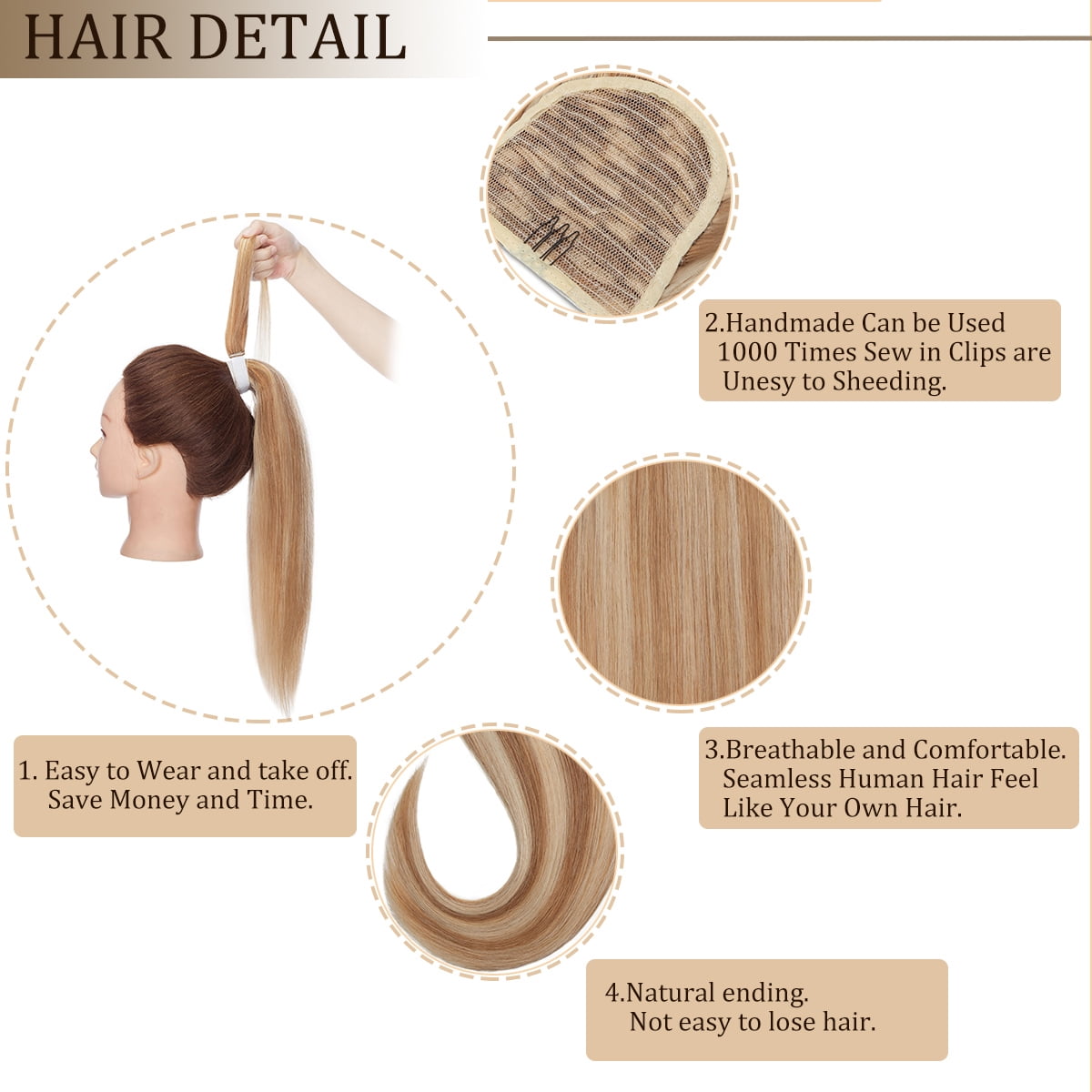 SEGO Clip in Hair Extensions 100% Remy Human Hair Wrap Around Ponytail Extension Thick Long Straight Black Hairpiece with Comb Magic Paste Pony Tail