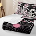 thumbnail image 4 of Homewish Skull Skeleton Bed Spread Queen,Pink Floral Mushrooms Queen Coverlet Set,Halloween Duvet,3pcs, 4 of 7