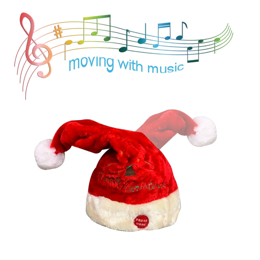 Christmas Hat Velvet Music Swing Cap Party Decoration Gift Santa Claus Hat Red 