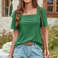 thumbnail image 5 of Meichang Women Square Neck Summer Short Sleeve T Shirts, Eyelet Tops Solid Loose Fit Casual Summer Shirts Basic Business Work Blouses Tees Green S, 5 of 7