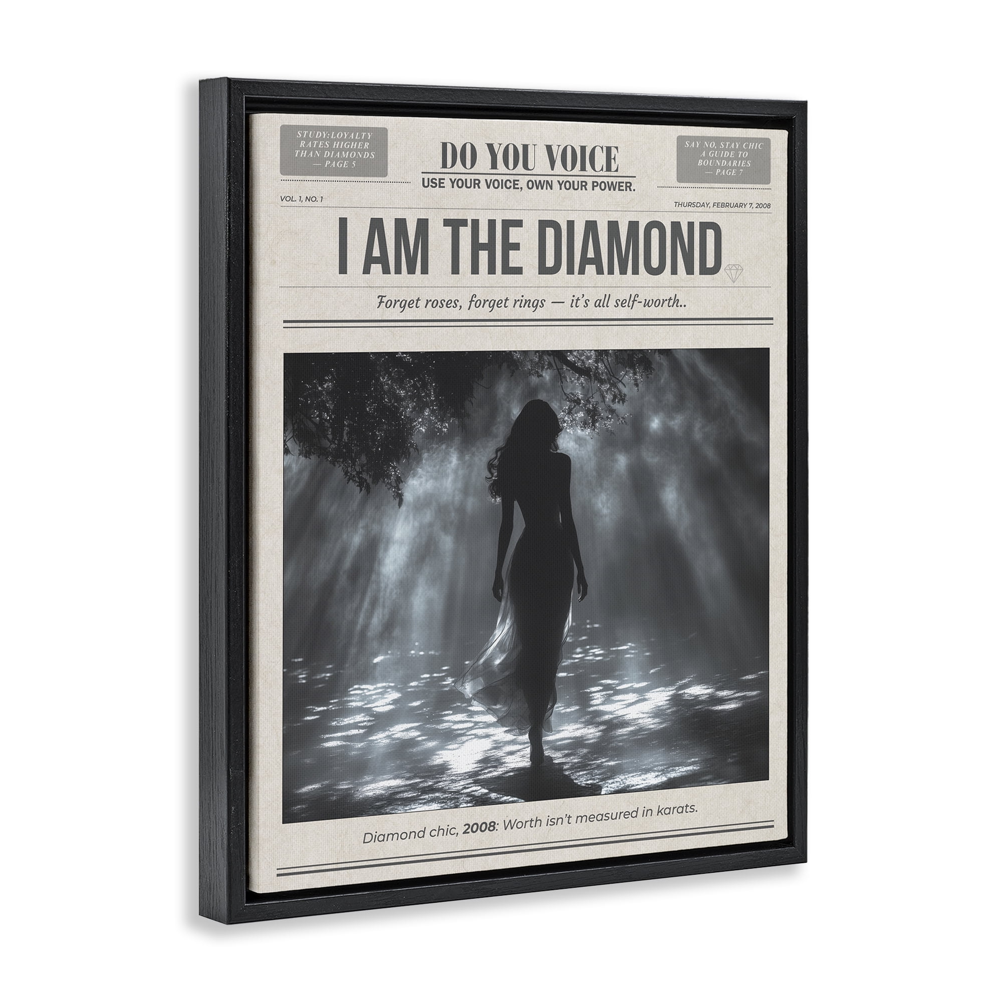 Stupell Industries Diamond Chic Newspaper Black Framed Floater Canvas Wall Art, design by A Barefoot Stylist