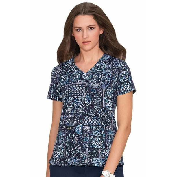 Koi Designer Scrubs Koi Basics Women's 384PR "Leslie" VNeck Print