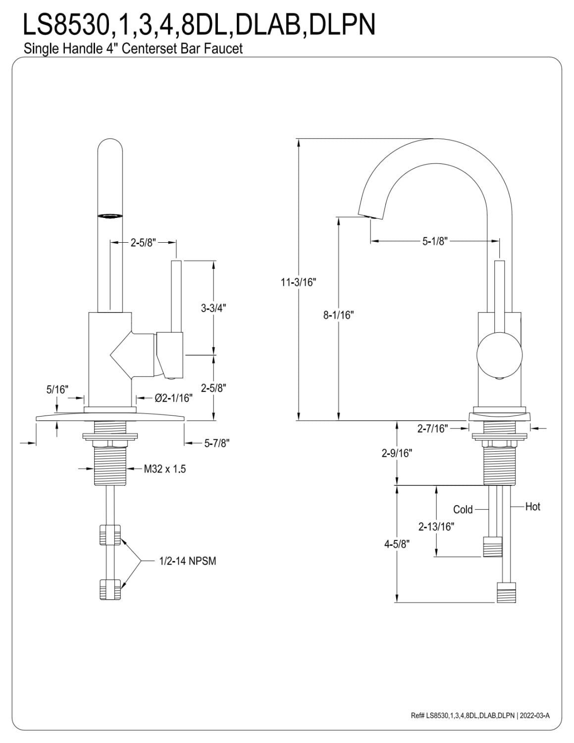 Kingston Brass LS8538DL Concord Single-Handle Bar Faucet, Brushed Nickel