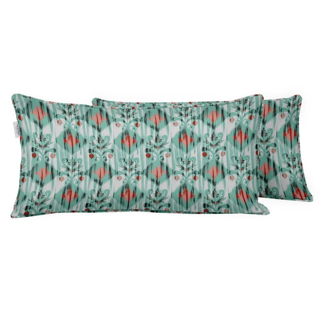 VargottamIndoor/OutdoorPolyester FabricLumbarPillowCover,All-Weather Waterproof Rectangular Cushion Case for Patio Furniture,12" x 20"Set of 2 -Ikat-75