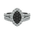 thumbnail image 3 of Black Diamond Wedding Ring Set for Women Cluster Diamond Marquise Halo Rings 14K White Gold 1.00 CT TW, 3 of 4