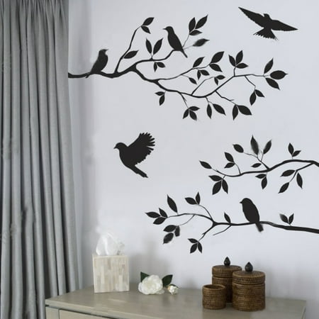 Tree Of Life Wall Mural Birds Flying Tree Branches Wall Sticker Vinyl Art Decal for Home Bedroom Home Mural Decor Decoration ()