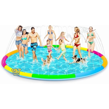 197" Extra Large Splash Pad - Non-Slip Splash Pad for Kids and Dogs Thickened Dog Pool with Sprinkler Outdoor Water Toys Giant Fountain Play Mat for Toddlers Children Adults Pets