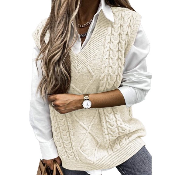 Womens Sweater Vest V Neck Sleeveless Yellow Sweaters for Women Cable Knit Solid Color Tops Loose Casual Soft Sweater