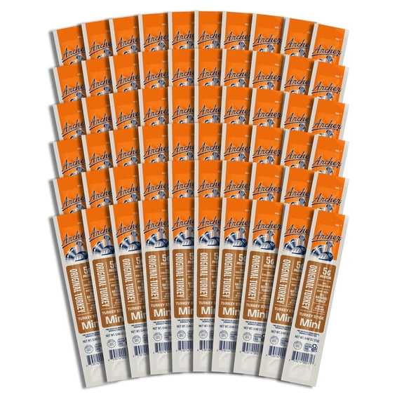Archer Jerky Mini Turkey Sticks - All Natural Turkey Sticks, Meat Snack for People, Gluten Free, Keto Protein Snack with 5g Protein, Original Flavor - 0.5 oz (Pack of 60)