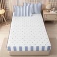 thumbnail image 4 of Meiyoeat Vintage Wide Stripe Zipper Full Size Comforter Sets with Fitted Sheet and 2 Pillowcases, Casual Thin Line Zipper Bedding Set, Blue White,Reversible,4pcs, 4 of 6
