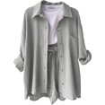 thumbnail image 3 of Conjunto de pantalones cortos con cuello vuelto liso para mujer, atuendo informal, traje holgado, moda de verano, ropa femenina, conjuntos de 2 piezas, 2024, 3 of 5