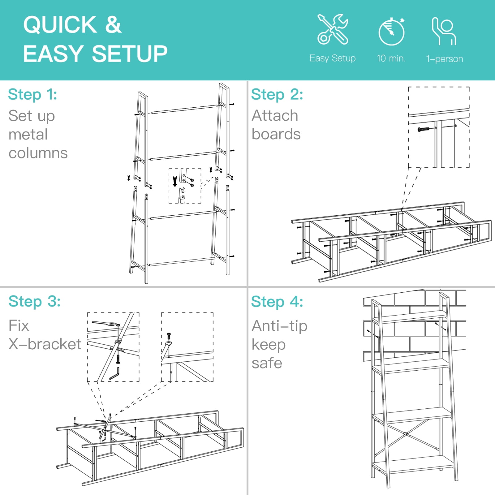 Resenkos Freestanding 4-Tier Ladder Bookshelf Open Shelving Unit Floor Bookcase with Steel Frame Rustic, Brown and Black Resenkos Freestanding 4-Tier Ladder Bookshelf Open Shelving Unit Floor Bookcase with Steel Frame Rustic, Brown and Black