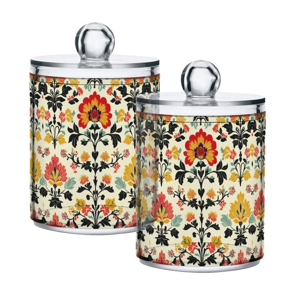 Yayeee 2 Pack Qtip Holder Bathroom Cotton Swab Canister with Lid Clear Dispenser Set, Beige Floral