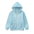thumbnail image 4 of Toddler Sweatshirt Color Solid Zip Up Jackets Long Sleeve Hoodie Top Sleeve Up Coat Boys Jacket Sky Blue 11 Years-12 Years, 4 of 6