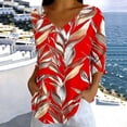 thumbnail image 4 of Naotn Summer Floral Printed Shirts for Women Fall Fashion Casual V Neck 3/4 Sleeve Tops Trendy Holiday Beach Blouses, 4 of 8