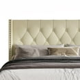 thumbnail image 4 of Home Design Andrea Full Upholstered Storage Panel Bed Frame, Button Tufted Linen Wingback Headboard, Beige – Modern Adult Bedroom Furniture, 4 of 6