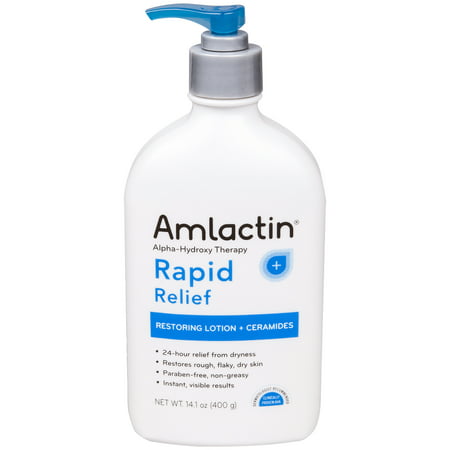 AmLactin Alpha-Hydroxy Therapy Rapid Relief Restoring Lotion + Ceramides 24 Hour Dryness Relief Powerfully Gently Exfoliates Rough Flaky Dry Skin, 14.1 Oz.