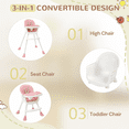 thumbnail image 4 of Ktaxon Baby High Chair, Convertible 3 in 1 High Chairs for Babies and Toddlers, Baby Highchair with 5-Point Safety Harness, Adjustable Height & Dining Tray, Pink, 4 of 11