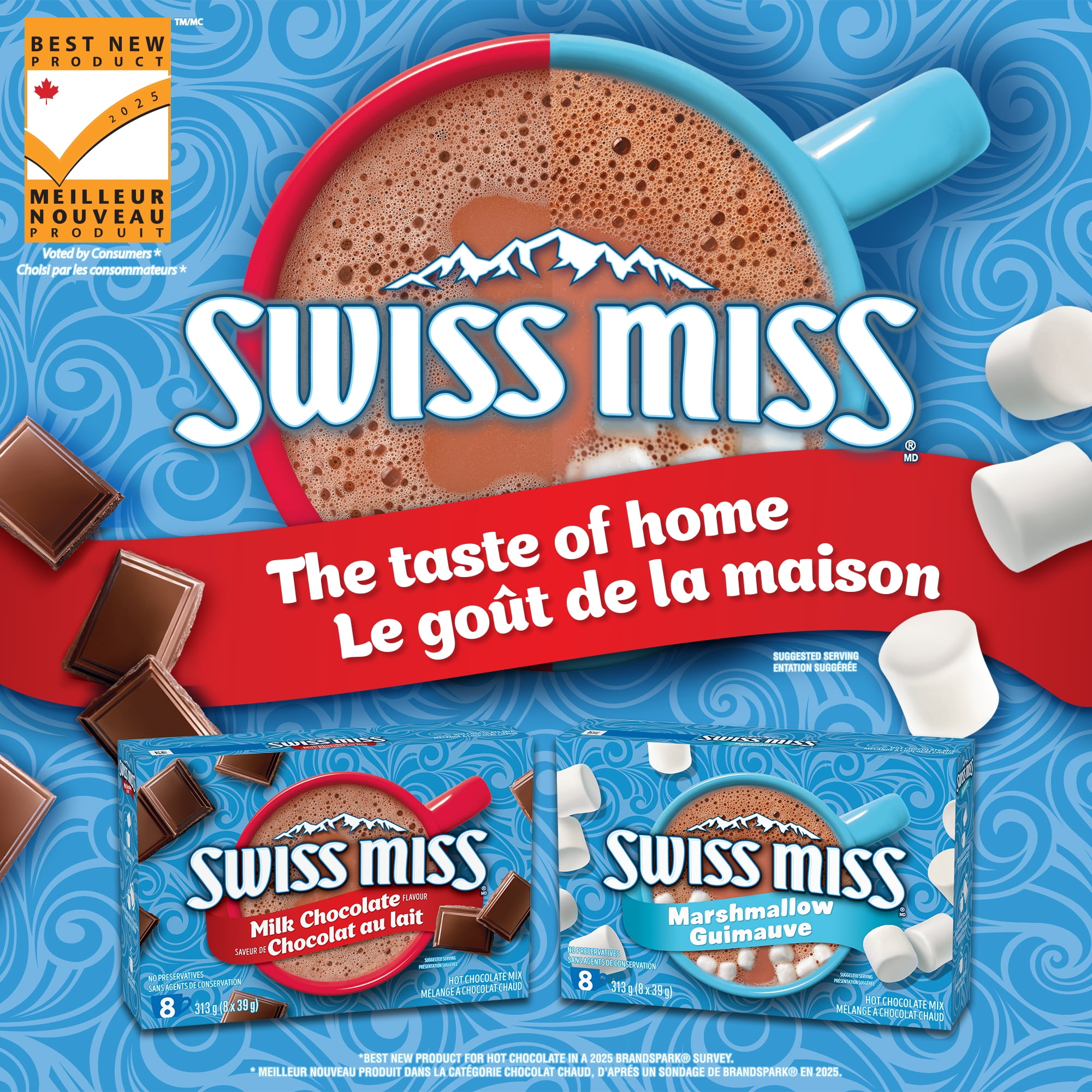 Swiss Miss ™ Hot Chocolate Mix, Milk Chocolate Flavour Rich, Preservative-Free & Easy-to-Prepare 313g (8 X 39g)