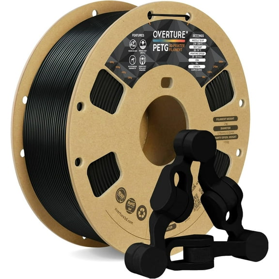 PETG 3D Printer Filament 1.75mm, Neatly Wound Durable PETG 1kg Spool (2.2lbs), Strong Toughness Filament, Dimensional Accuracy  /- 0.02mm, Fit Most FDM Printers (Black (1-Pack))