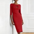 thumbnail image 4 of Ahabrexf Long Sleeve Casual Dress for Women, Solid Waisted 3/4 Sleeve Round Neck Dress, Polyester Loose Fit, 4 of 7