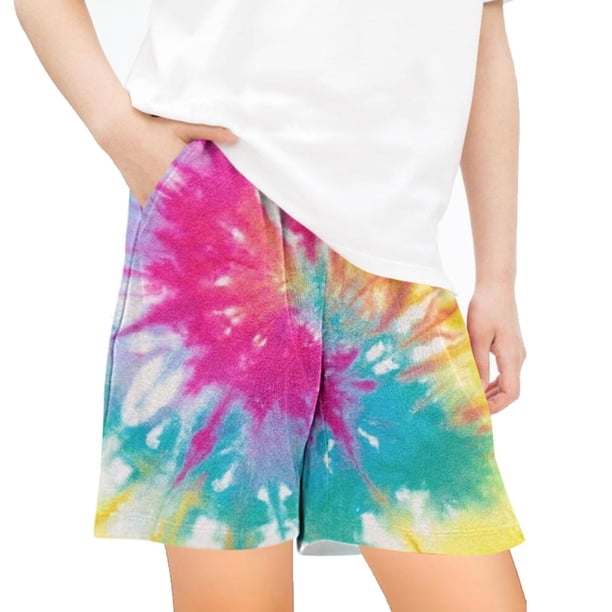 Odeerbi 5-14 Años Niños Niñas Verano Tie-Dye Pantalones Cortos Entrenamiento Deportivo Cortos Lindo Casual Respirable Cortos Sueltos Con Bolsillos