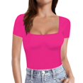 thumbnail image 1 of Hiiyo T-Shirt pour Femme à Encolure Carrée, Manches Courtes, T-Shirt d'Été Décontracté, Tailles P-TTG, 1 of 5