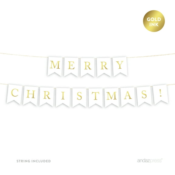 Merry Christmas! Gold Ink Pennant Party Banner