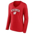 thumbnail image 2 of Women's Red Wisconsin Badgers Campus V-Neck Long Sleeve T-Shirt, 2 of 3