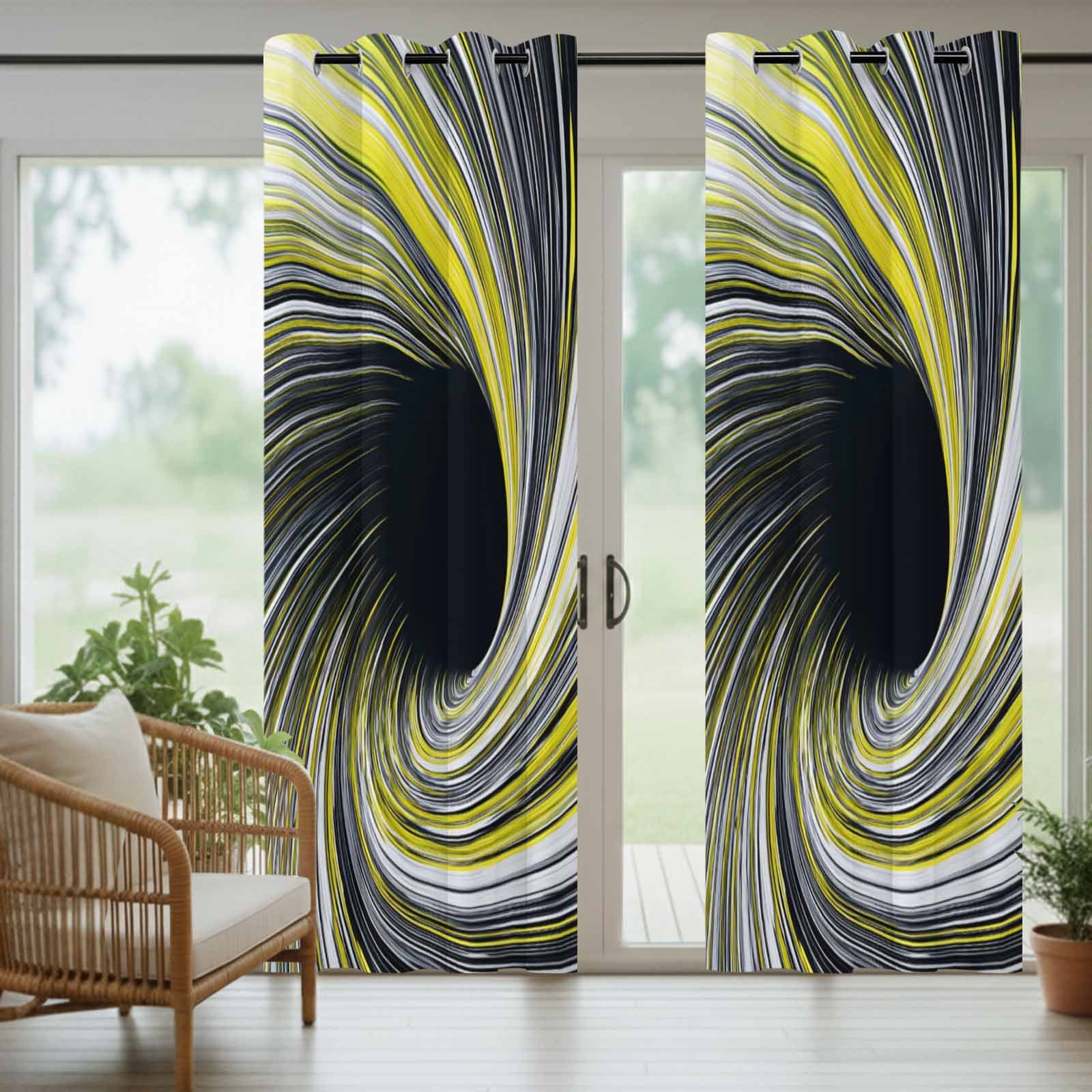Abstract Swirling Vortex Outdoor Curtains for Patio, Yellow Gray Spiral Lines Dynamic Sunshade Privacy Drapes Grommet Waterproof Outside Curtains for Porch/Cabana/Balcony 54"x 108", 1 Panel
