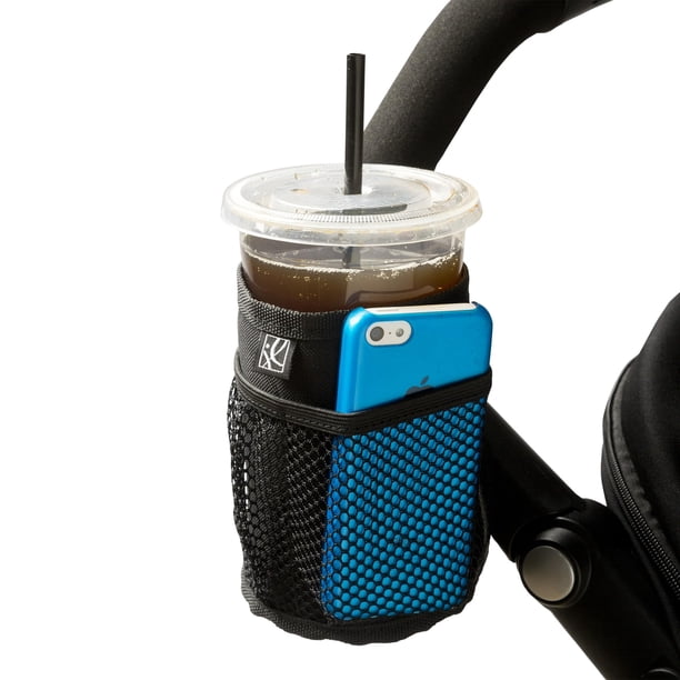 J.L. Childress Cup 'N Stuff Portavasos universal para cochecito con bolsillo para teléfono celular para cochecitos, sillas de ruedas, bicicletas Uppababy y más - Portavasos aislado y soporte para telé