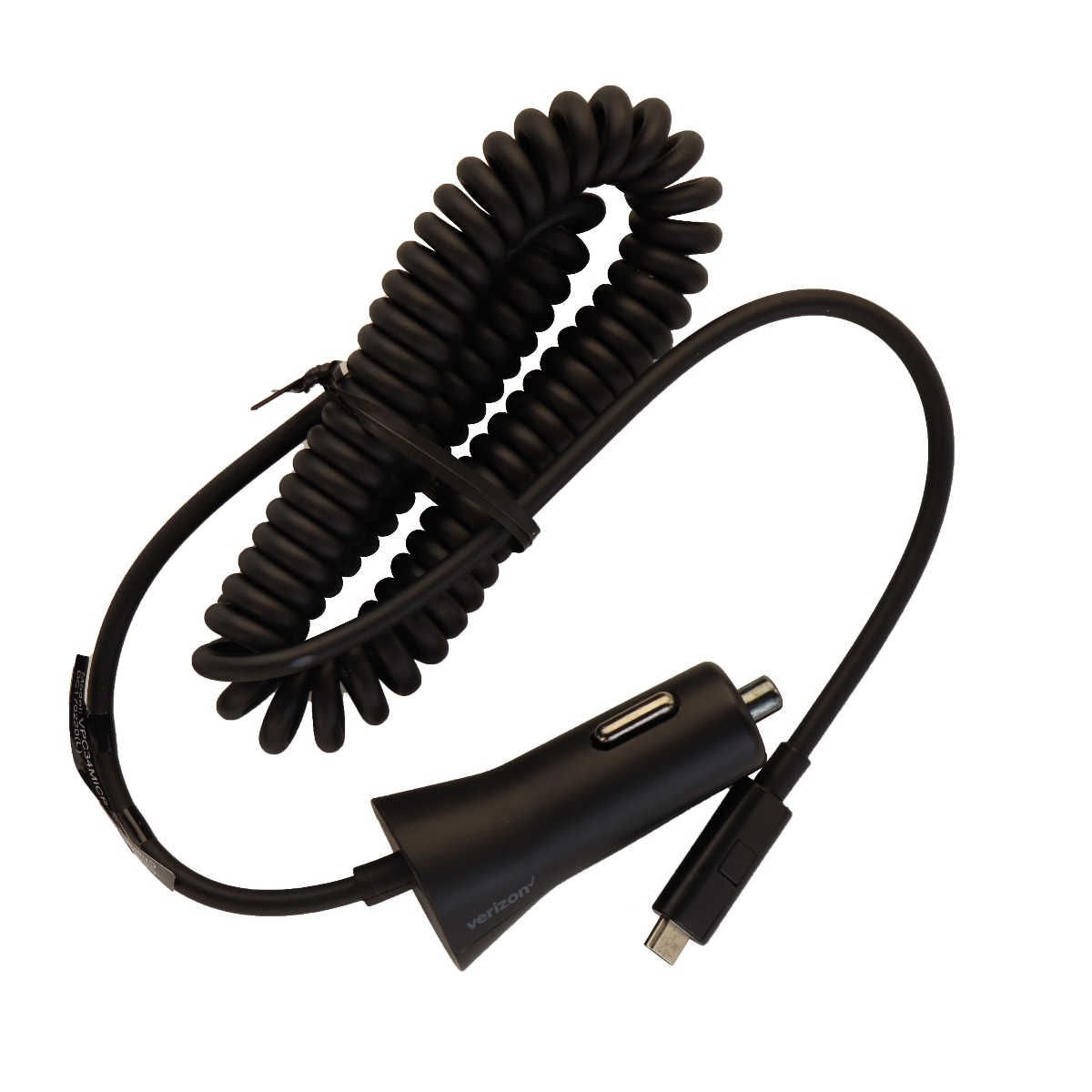 Verizon Coiled Car Charger with MicroUSB Connector and Extra USB Port