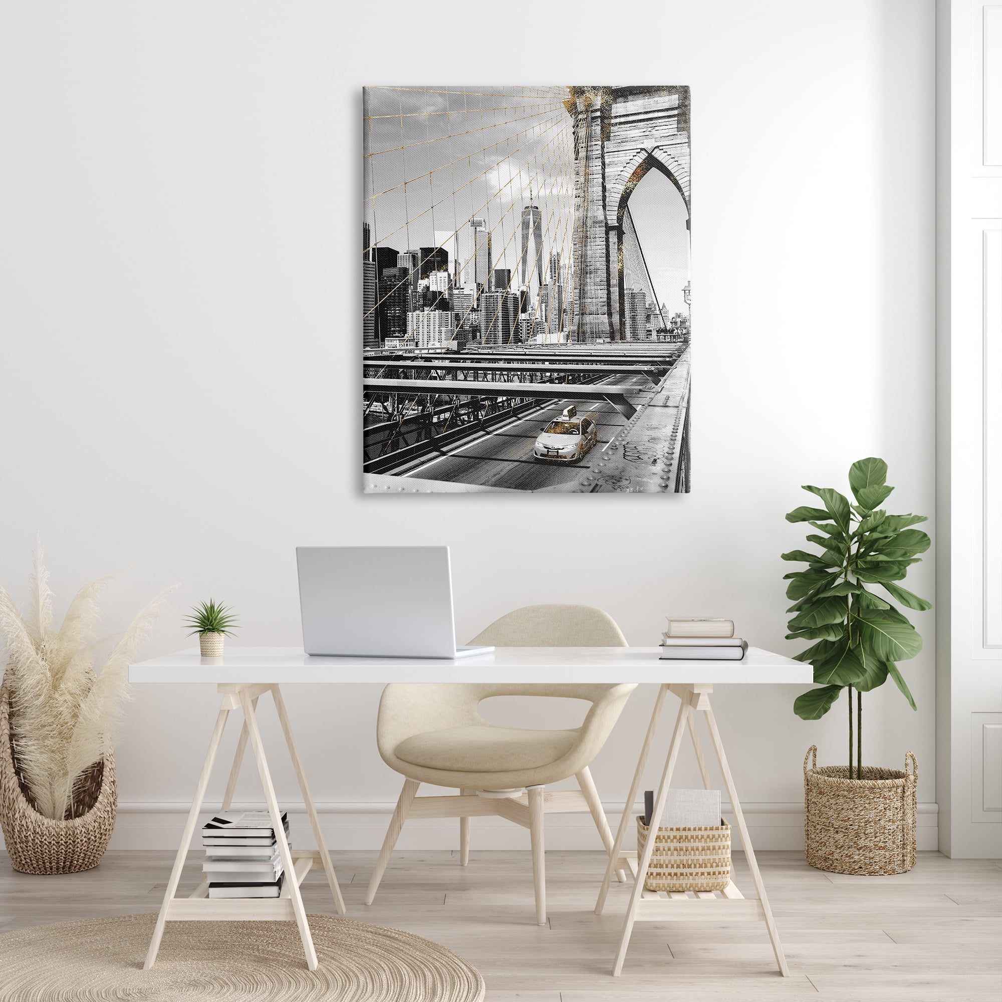 Stupell Industries Brooklyn Bridge Urban City Architecture Taxi Driving Photography, 36 x 48, Design by Ziwei Li