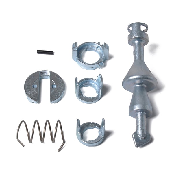 sweethay reemplazo para e90 e91 e92 e93 kit de reparación de cerradura de puerta cilindro barril delantero izquierdo lado derecho vehículos, repuestos y accesorios mis Kit de reparación de cerradura para E90–E93 con pieza de cilindro/barril en aleación de zinc a la derecha, acompañado por cuatro casquillos, muelle helicoidal y pasador sobre fondo blanco; indicado para instalación frontal izquierda o derecha 2005–2011 y adecuado para reparar mecanismos de cierre de puerta, también suele usarse para reemplazos rápidos en restauraciones de bloqueo.