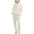 thumbnail image 5 of Letdown Pajama Set for Women Soft Comfy Fluffy Pajama Pullover Ribbed Pjs Winter Warm Pjs Long Sleeve Sleepwear Plush Lounge Loungewear 2PCS (#07-Beige,XXL), 5 of 7