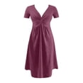 thumbnail image 3 of DGMIOCS Women's Dress for Summer A-Line V-Neck Puff Sleeve High Waist Swing Dress for Everyday and Elegant Yet Relaxed Red XXL, 3 of 3