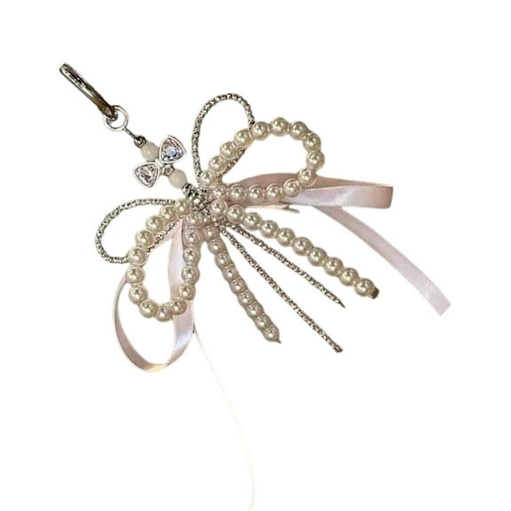 FENOHREFE Elegant Imitation Pearls Butterfly Bowknot Charm for Handbags Fashionable Purse Accessory with Comfortable Feel