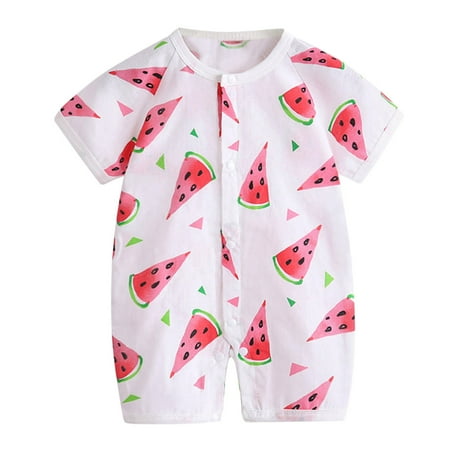 

XYIJANI Newborn Pajamas Baby Girl Summer Outfit Newborn Baby Girls Boys Button Cartoon Dinosaur Floral Kimono Romper Jumpsuit Short Sleeve Playsuit Clothes (Watermelon Red 73)